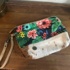 Myra Bag - Cosmetic Bag Hawaiian Print with Cowhide